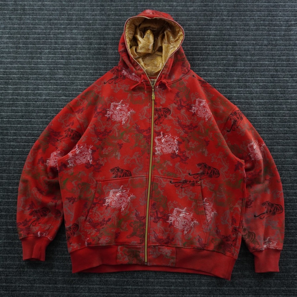 Johnny Blaze Zip Hoodie Mens 2XL Red Tiger Dragon All Over Print Y2K VTG